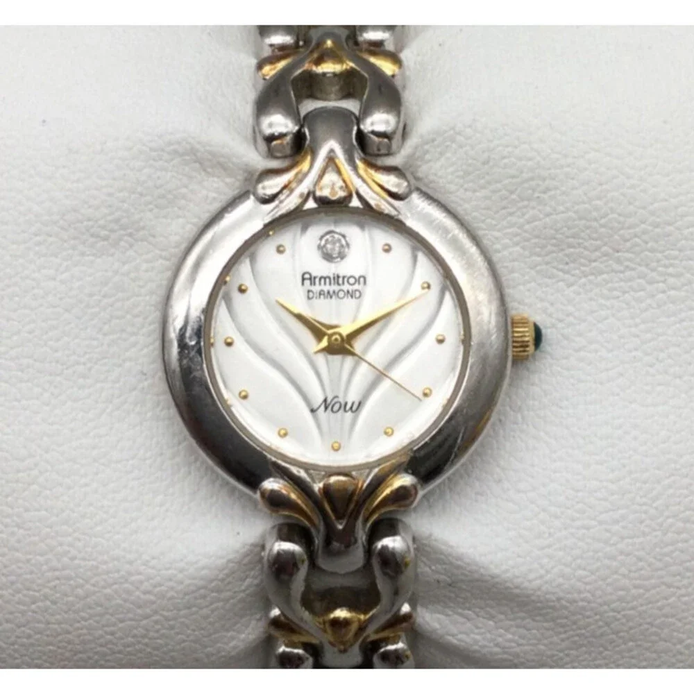 Armitron Diamond Now Watch Women 22mm Silver Gold Two Tone New Battery 6